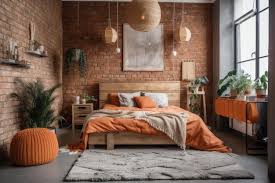 A Contemporary Bedroom With A Red Brick