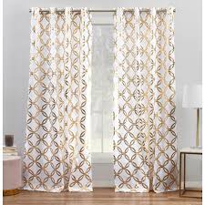 Exclusive Home Modo Metallic Geometric Grommet Top Curtain Panel Pair 54x96 Winter Gold