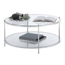 Convenience Concepts Royal Crest Round Glass Coffee Table In Chrome Metal Frame 134036