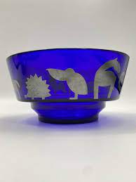 Blue Glass Bowl With Animal Motifs In