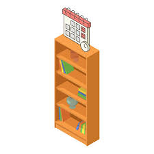Wood Bookcase Icon Interior Element