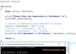 C Program To Convert Fahrenheit To Celsius