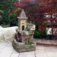 Alpine Corporation Outdoor Fairy Castle Waterwheel Tiered Fountain