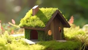 Small House With A Green Roof And Moss
