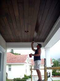 Stained Beams For Captivating Porch Ceiling