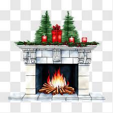 Festive Fireplace With Tree
