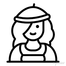 French Cute Woman Icon Outline French