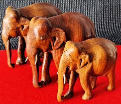 Hand Carved Wooden Elephants 1960s