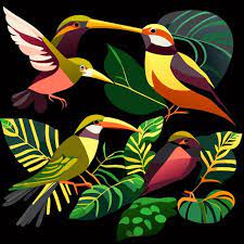 Tropical Bird Icon Set Watercolor Style