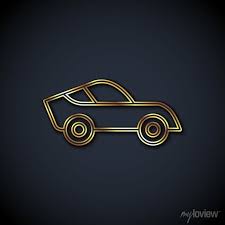 Gold Line Car Icon Isolated On Black
