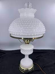 Milk Glass Hobnail Table Lamp Crimped