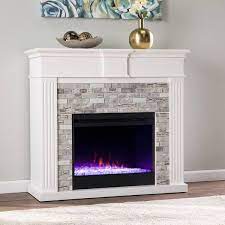 Bondale Color Changing Fireplace With Faux Stone Surround White