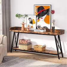 Turrella 70 9 In Wood Extra Long Console Table Behind Couch Narrow Sofa Table For Living Room