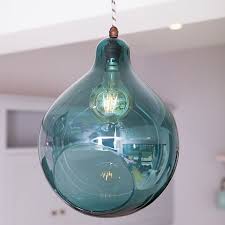 Teal Blue Glass Globe Pendant Light