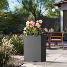 Modern 27in High Large Tall Tapered Square Charcoal Black Outdoor Cement Planter Plant Pots