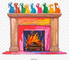 Colorful Fireplace With Wooden Mantle