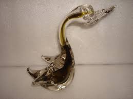 Large Murano Clear And Green Glass Swan