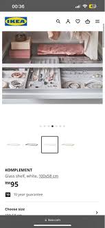 Ikea Pax Komplement Glass Shelf White