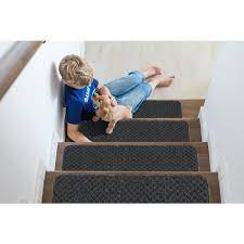 Beverly Rug Waffle Dark Gray 26 In X 8 5 In Non Slip Rubber Back Stair Tread Cover Set Of 15
