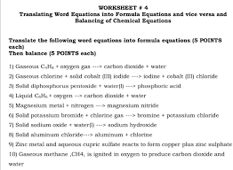 Worksheet 4 Translating Word Equations