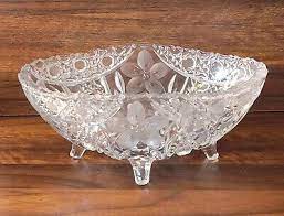 Footed Glass Bowl Centerpiece Etched