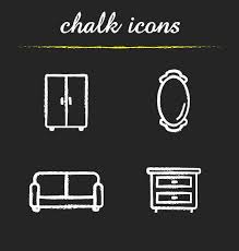 Room Interior Chalk Icons Set Couch