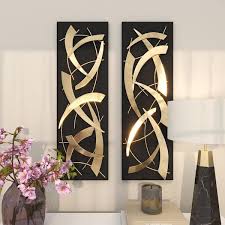 Litton Lane Metal Black Abstract Wall Decor With Black Backing Set Of 2