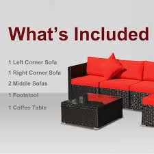 Outsunny 6 Pieces Wicker Metal Pe Rattan Sofa Set Sectional Outdoor Patio Conversation Patio Furniture Set With Red Cushions