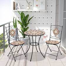 Round Mosaic Table And 2 Folding Chairs