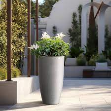 Lightweight 13 5in X 24in Pale Yellow Extra Large Tall Round Concrete Plant Pot Planter For Indoor Outdoor