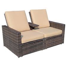Pe Rattan Wicker Patio Loveseat Lounger