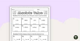 Absolute Value Worksheet Teach Starter