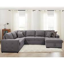 123 In U Shaped Pull Out Sectional Sofa Bed Couch With Storage Chaise And Pillows For Large Space Dorm Apartment Gray