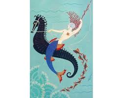 Art Deco Mermaid Art Print Seahorse