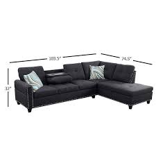 Star Home Living Corp Victor Linen Fabric Sectional Sofa In Black Gray