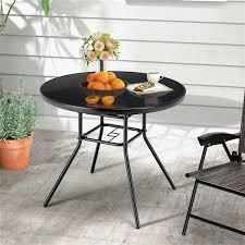 Costway 34 In Black Round Patio Table W