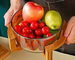 Glass Salad Bowl With Wooden Stand