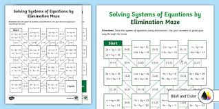 Of Equations By Elimination Maze Worksheet