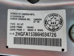 Vin 2hgfa15386h034726 Honda Civic