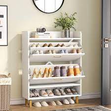 41 73 In H White 24 Pairs Shoe Storage Cabinet Freestanding Shoe Cabinet For Entryway