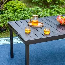 Phi Villa Black Expandable Rectangle Metal Patio Outdoor Dining Table