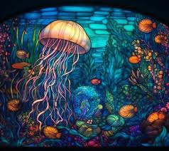 A Stained Glass Window With A Jellyfish