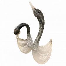 Pair Of Swans In Murano Glass By