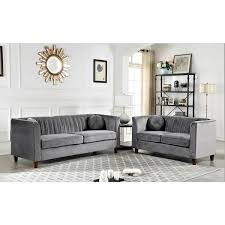 Lowery 79 5 In Grey Velvet 3 Seater Tuxedo Sofa With Square Arms