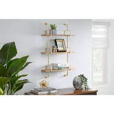 Gold Metal And Natural Wood Wall Shelf 21 In W X 34 In H