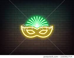 Outline Neon Carnival Mask Icon Yellow