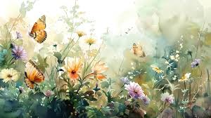 Watercolor Painting Of A Meadow With