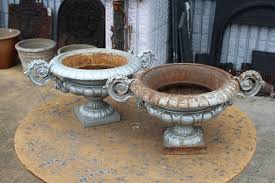 Antique French Cast Iron Urns Pair
