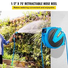 Vevor Retractable Hose Reel 1 2 Inch X 75 Ft Any Length Lock Automatic Rewind Water Hose Wall Mounted Garden Hose Reel W 180 Swivel Bracket