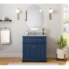 Home Decorators Collection Fremont 32 In W X 22 In D X 34 In H Single Sink Freestanding Bath Vanity In Navy Blue With Grey Granite Top